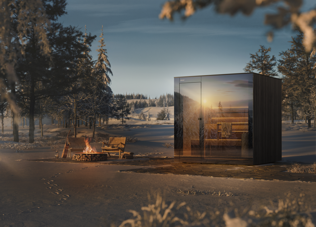 Jacuzzi-Wellness_Outdoor-Sauna_Innexa_MIDI-MIX_Dark-Grey_Lifestyle- Sauna ogrodowa Jacuzzi INNEXA MIDI-MIX zewnętrzna sauna sauny ogrodowe Jacuzzi